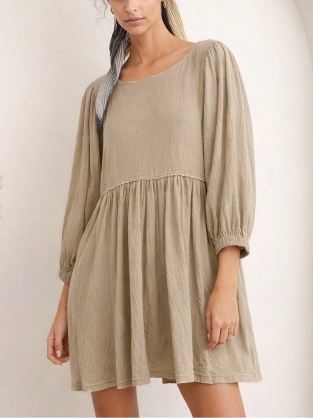 Free People FP Beach Get Obsessed Babydoll Mini Dress Tan Size S